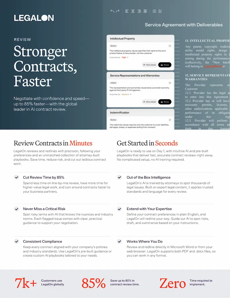 LegalOn AI contract review specifications sheet