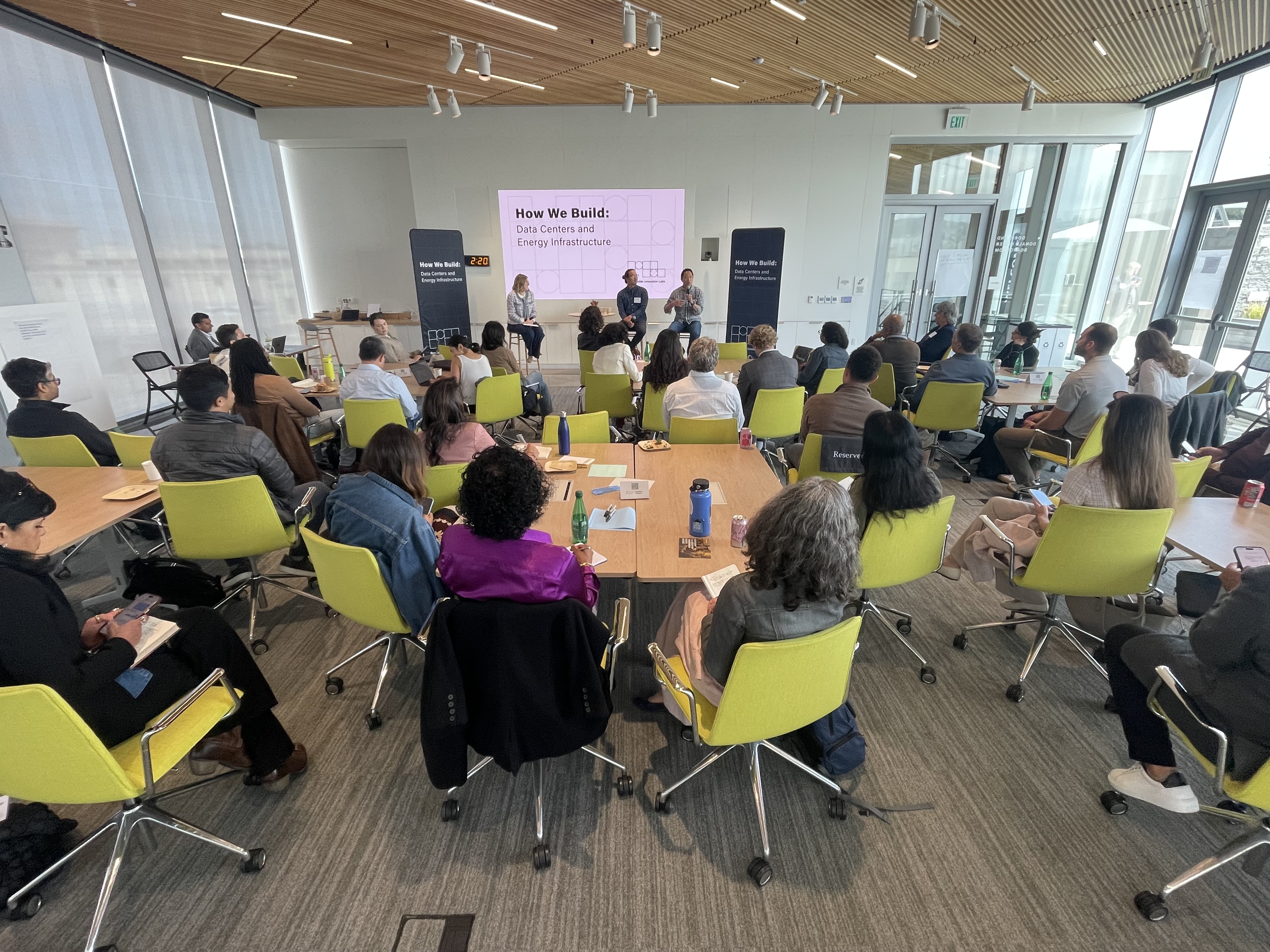 Founders, labor leaders, and policymakers in dialogue on responsible data center development and clean energy infrastructure at a Responsible Innovation Labs event.