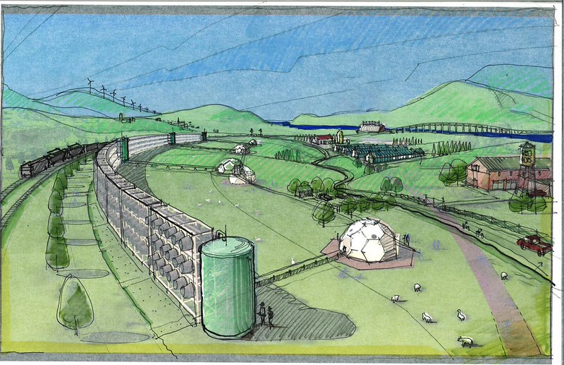 Illustrated concept of a mixed-use rural community with Direct Air Capture. Photo by Third Way Think Tank, licensed under CC BY-NC-ND 2.0. Accessed via Flickr.