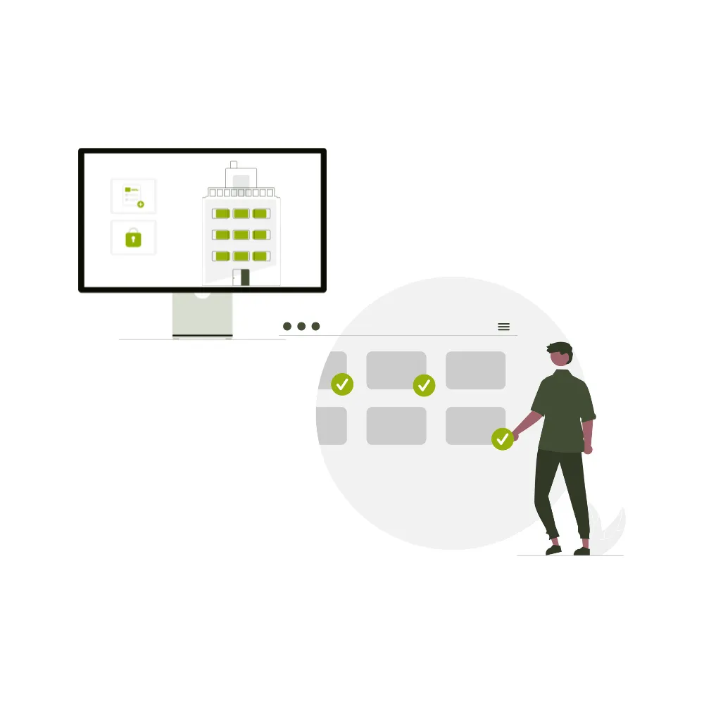 Illustration of diverse people working with digital devices and documents representing coding, mobile app, teamwork, and communication.