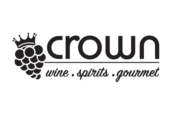 Logo of Crown featuring a grape cluster with a crown above it and the text 'crown' with 'wine · spirits · gourmet' below.