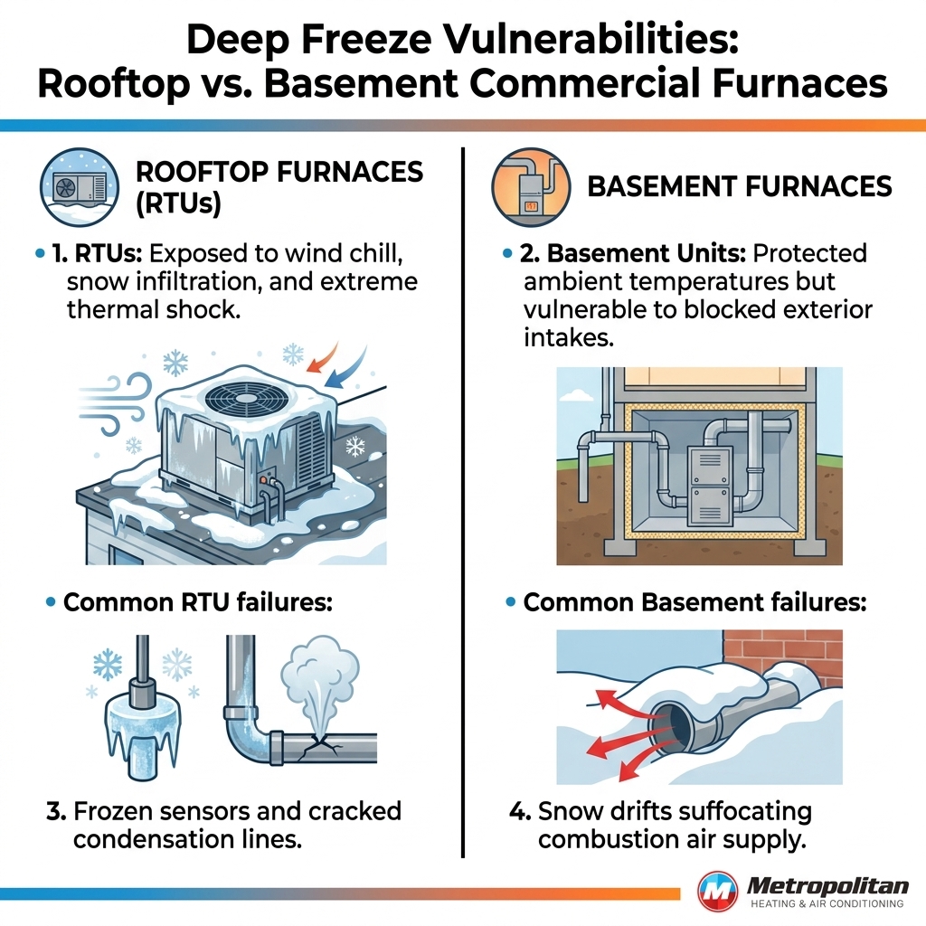 Deep Freeze Vulnerabilities: Rooftop vs. Basement Commercial Furnaces
