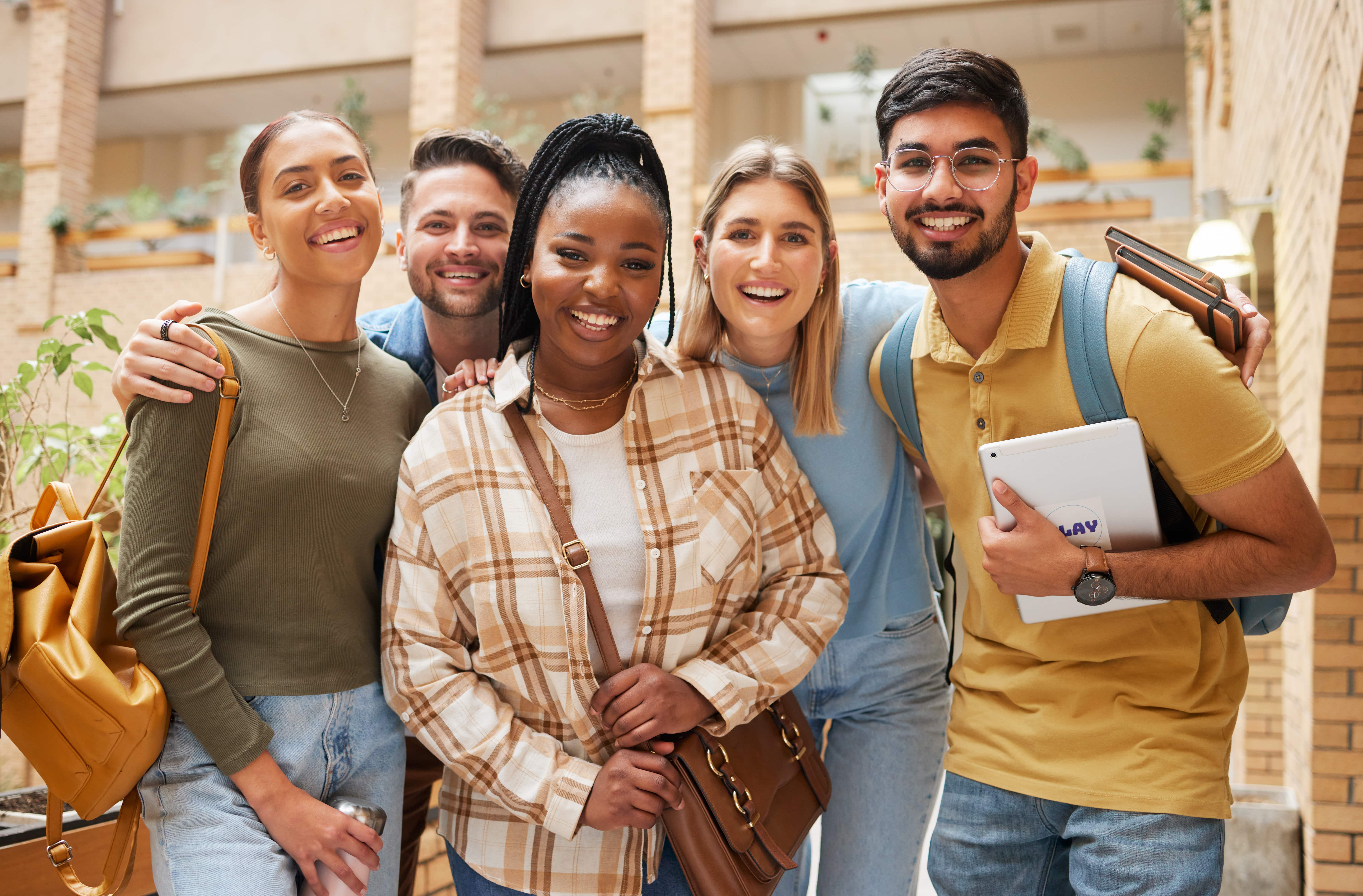 students smiling stock photo