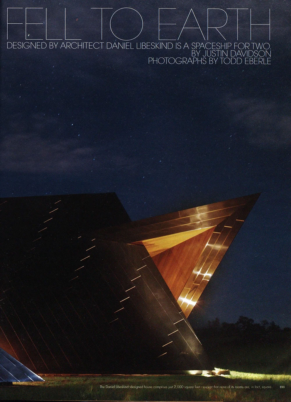 Magazine cover featuring CNR Group luxury home construction: a modern angular house with illuminated wooden interior panels against a night sky with stars.