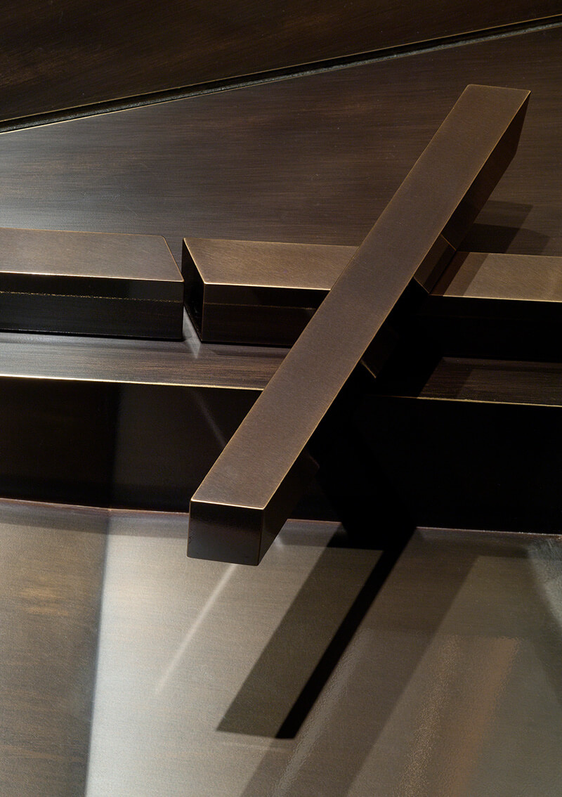 Close-up of modern CNR Group metalwork detailing from an interior bathroom.