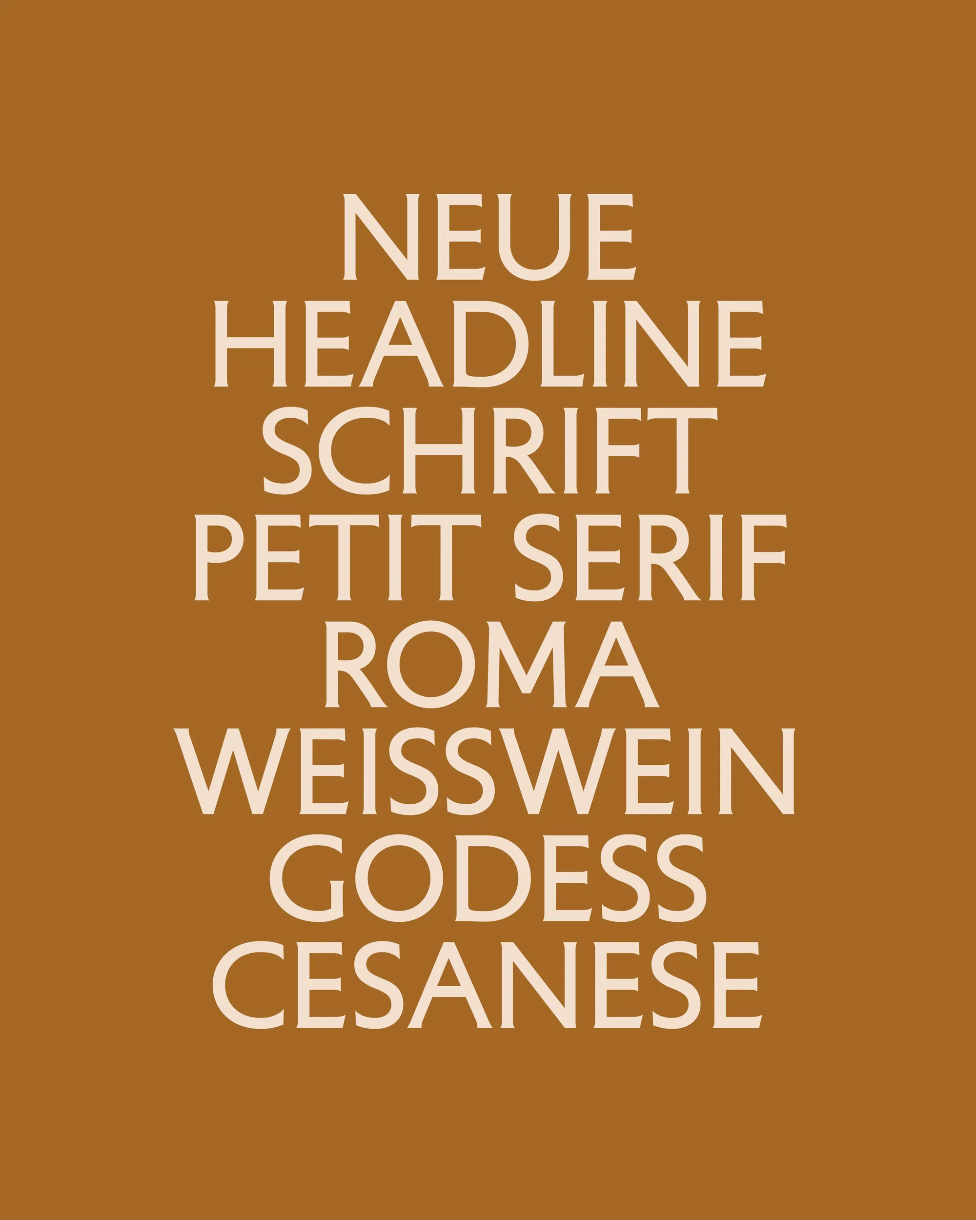 Typografische Übersicht der neuen Headline-Schrift Petit Serif für den Markenauftritt von ÔMINA ROMANA.
