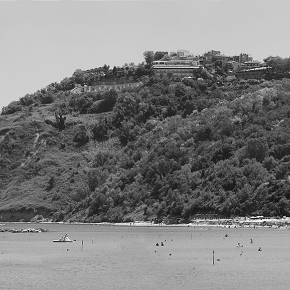 View of the town of Gabicce Monte on the hill above the sea
