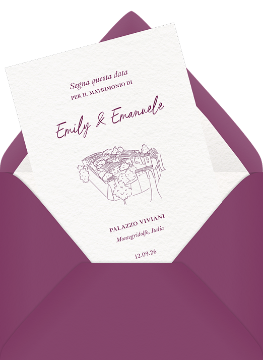 Image of an envelope and card of the digital invitation to the wedding