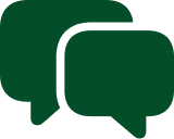 A green icon of a speech bubble.