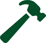 A green icon of a hammer.