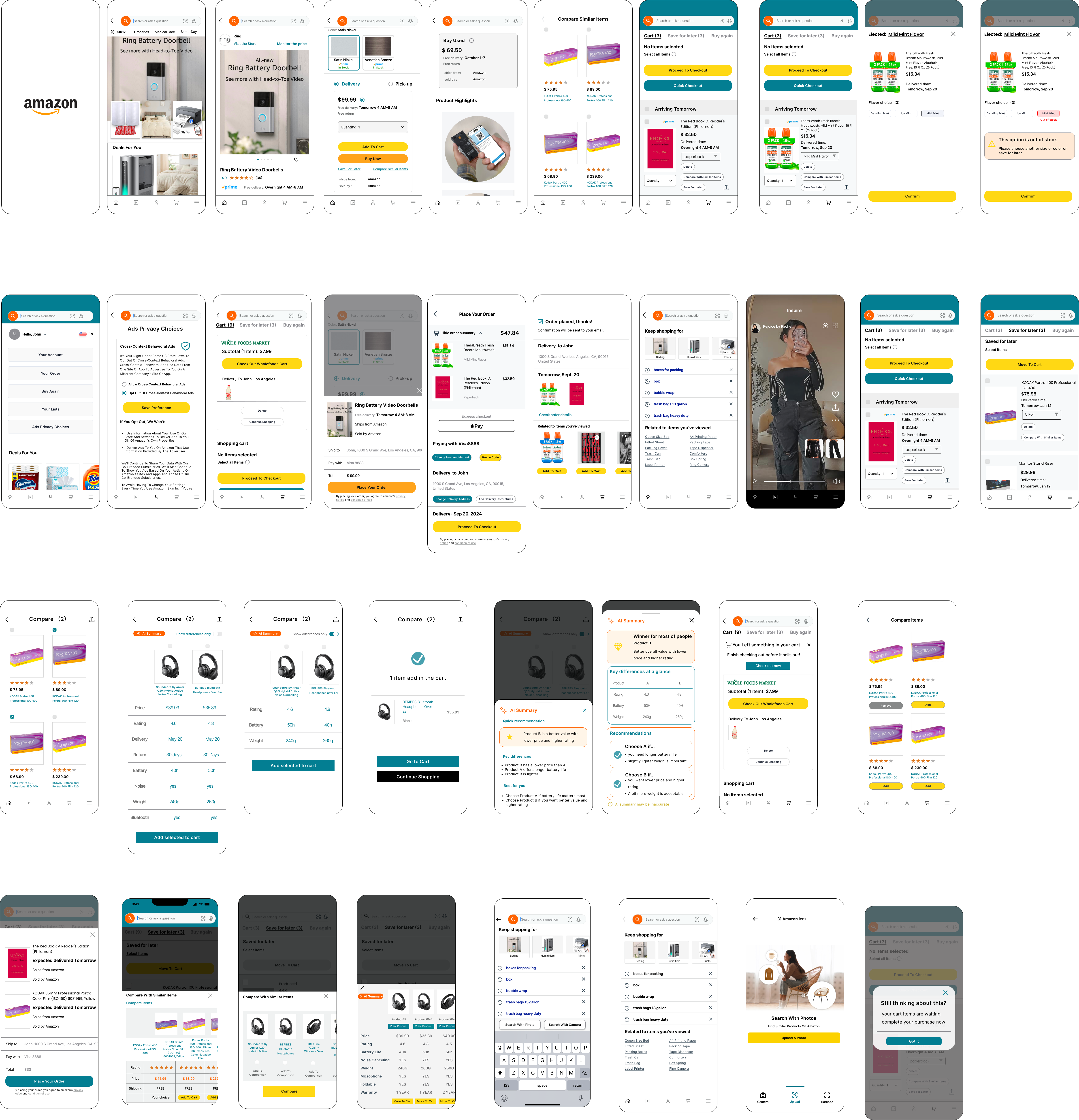 High fidelity Amazon app wireframe overview