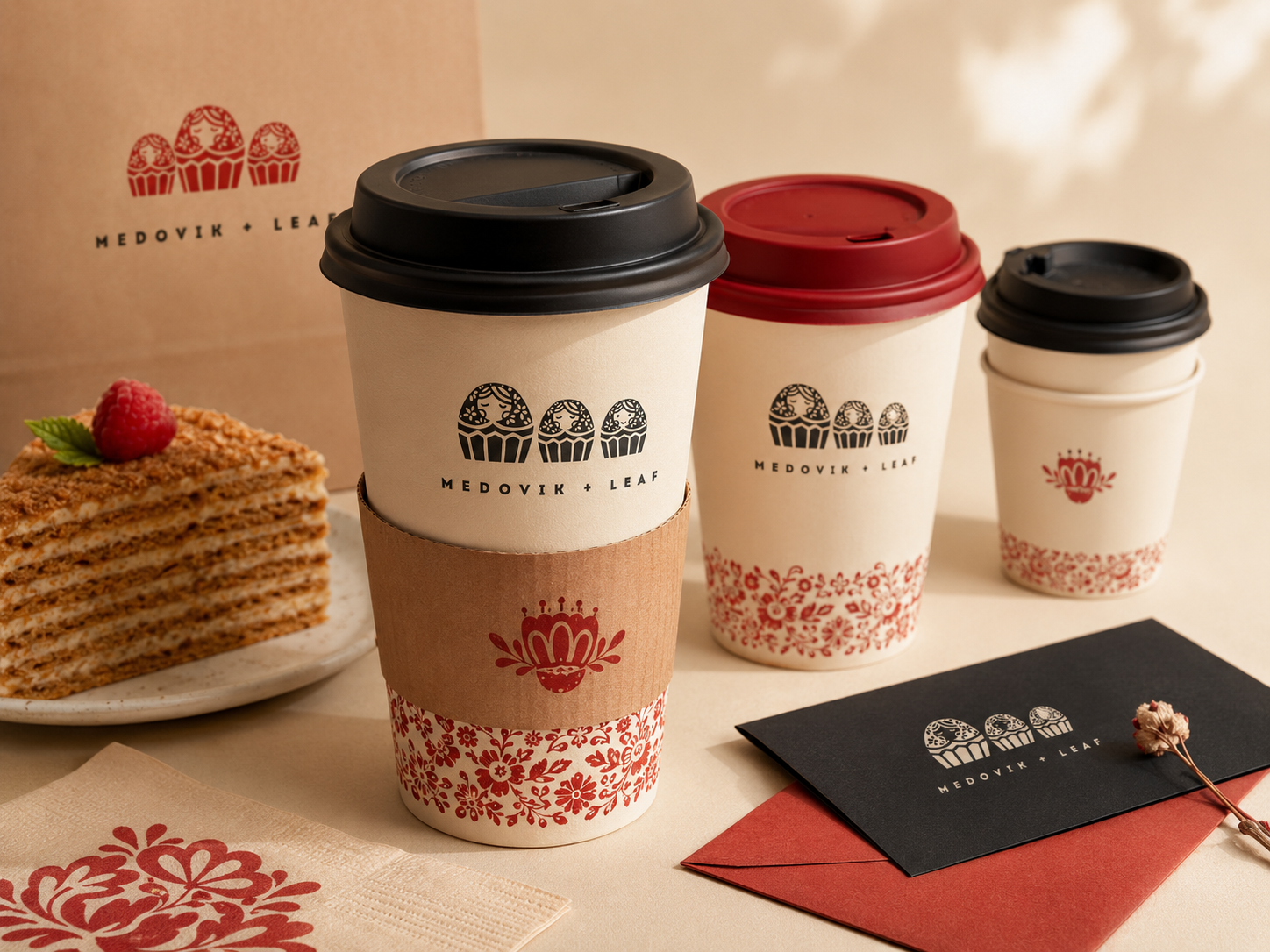 Medovik + Leaf coffee cup mockup