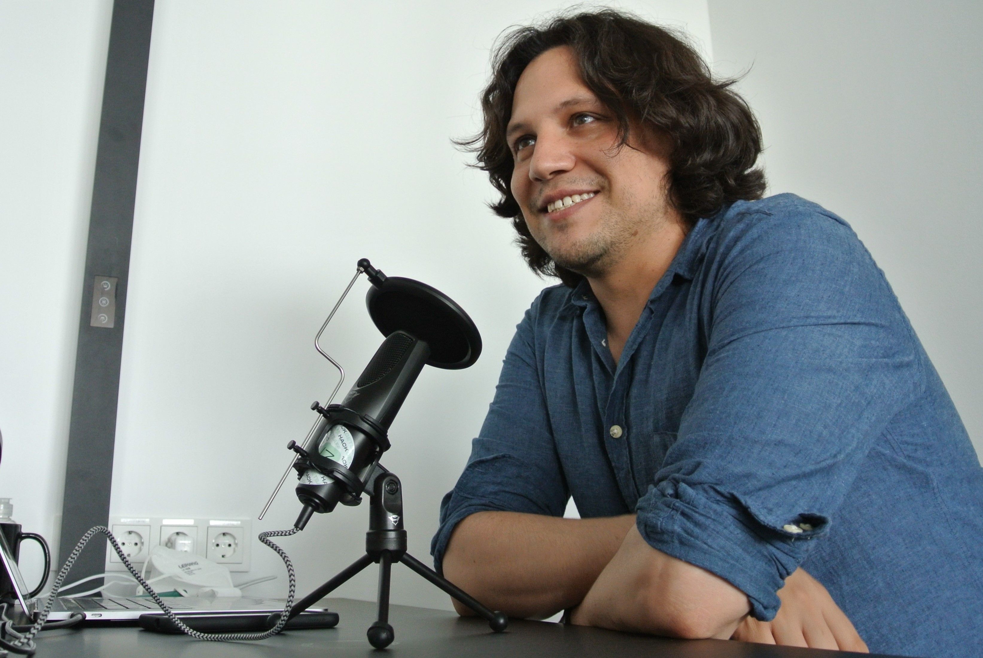 Talking on a microphone