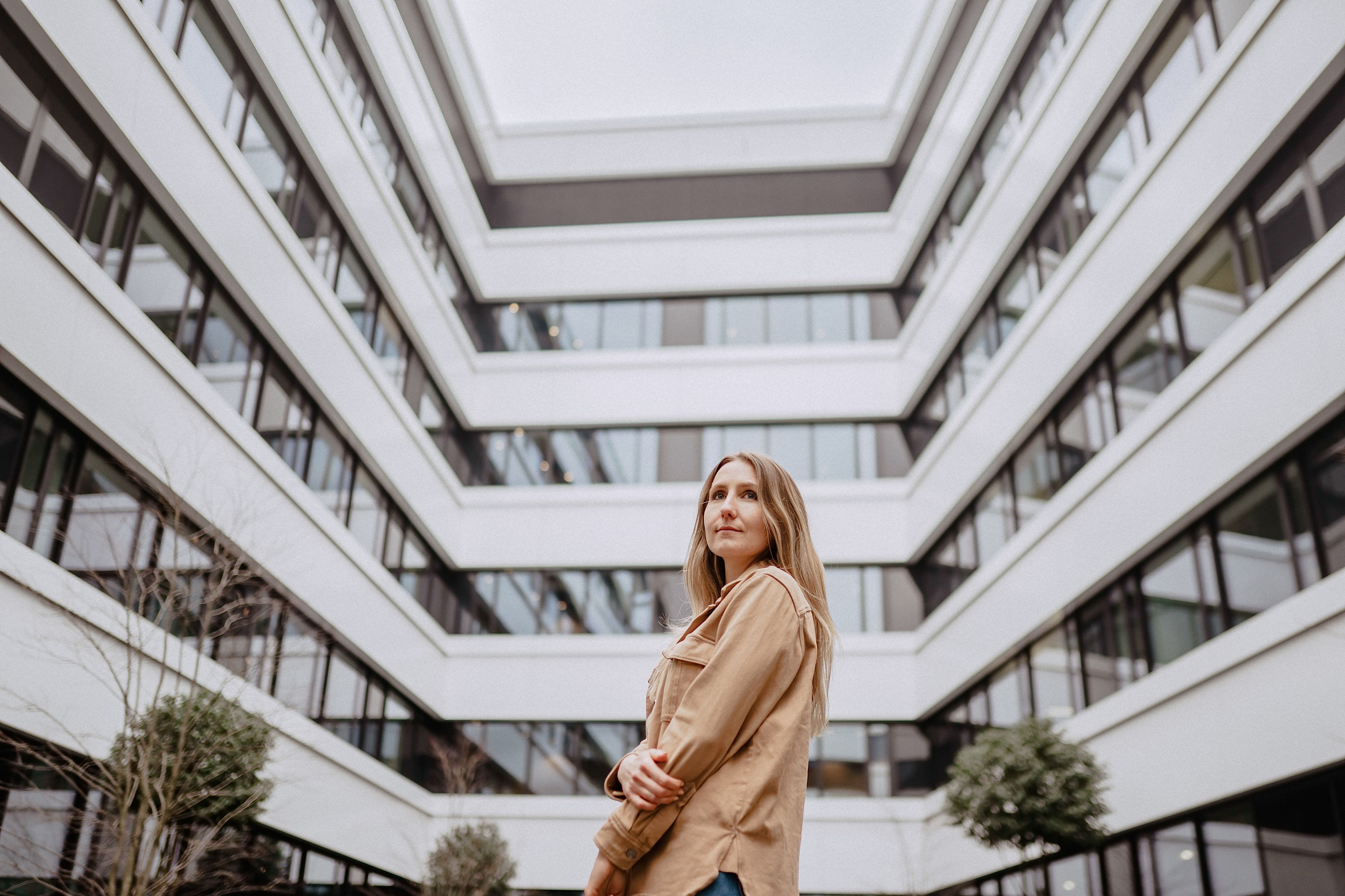 Nicole in the office courtyard