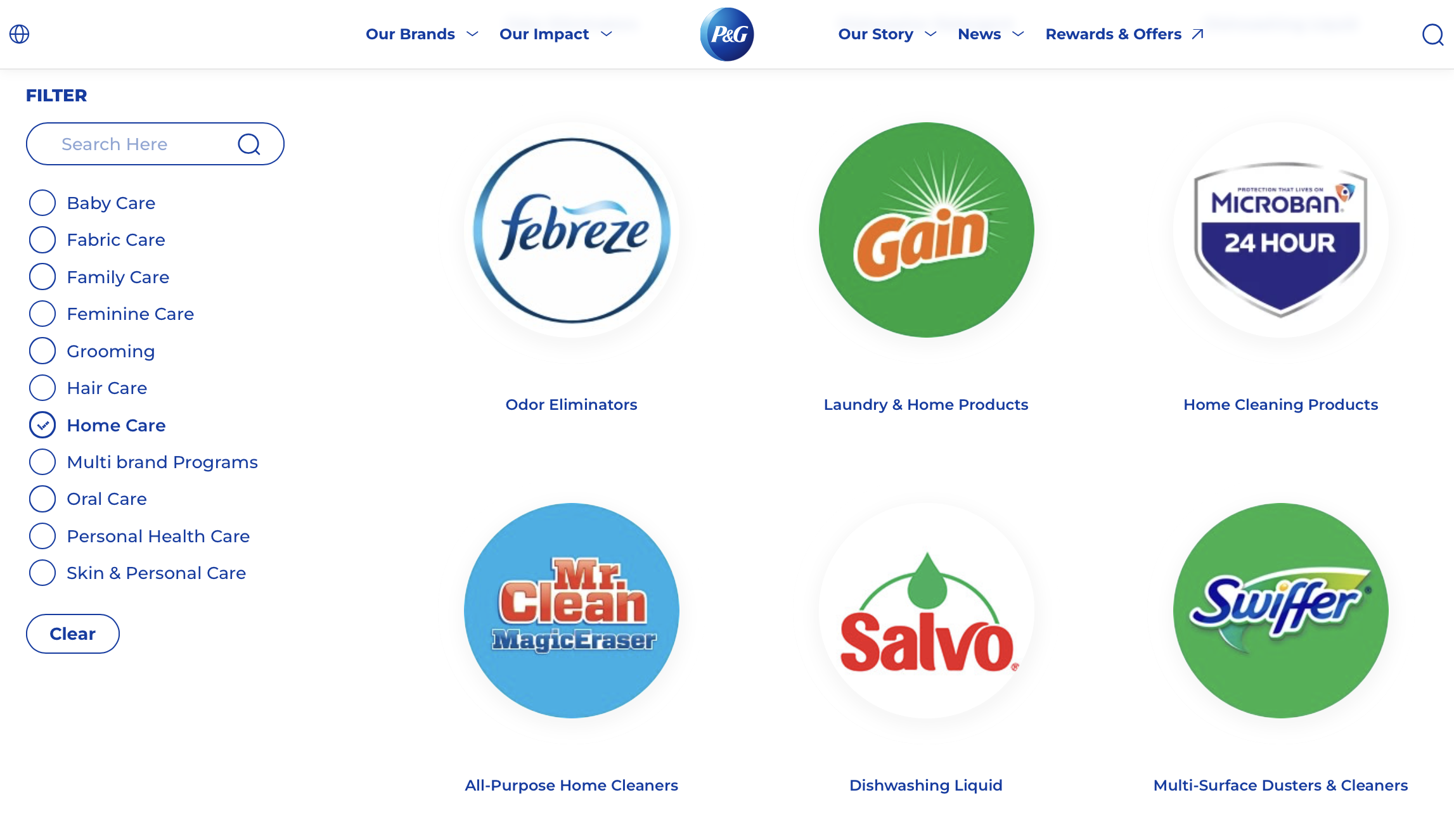proctor and gamble product page screengrab