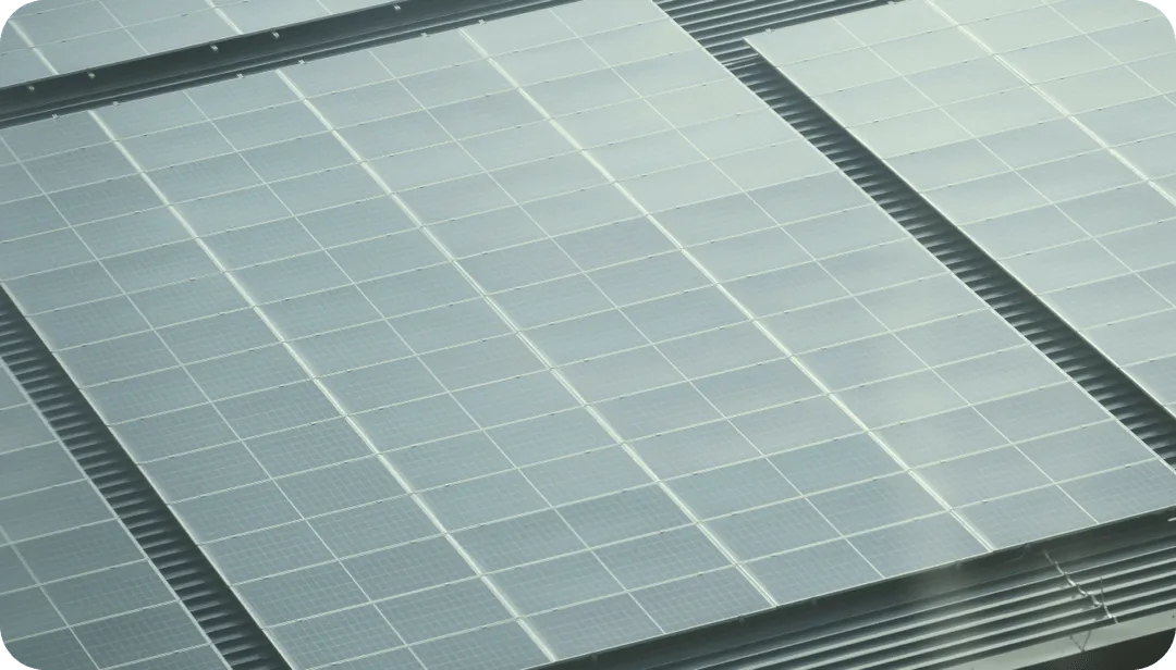 Close-up view of large solar panels arranged in rows.
