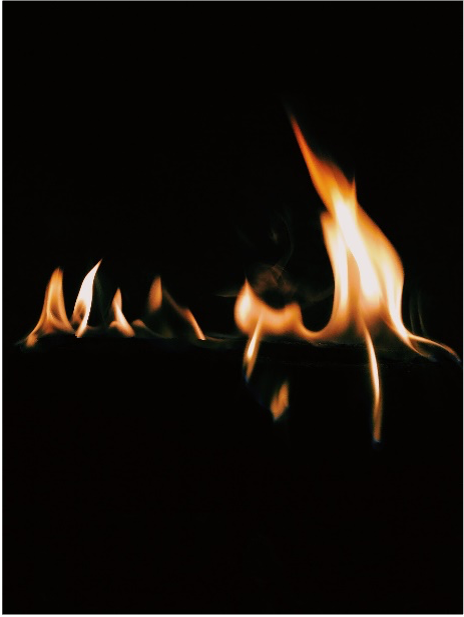 Bright orange flames against a black background.