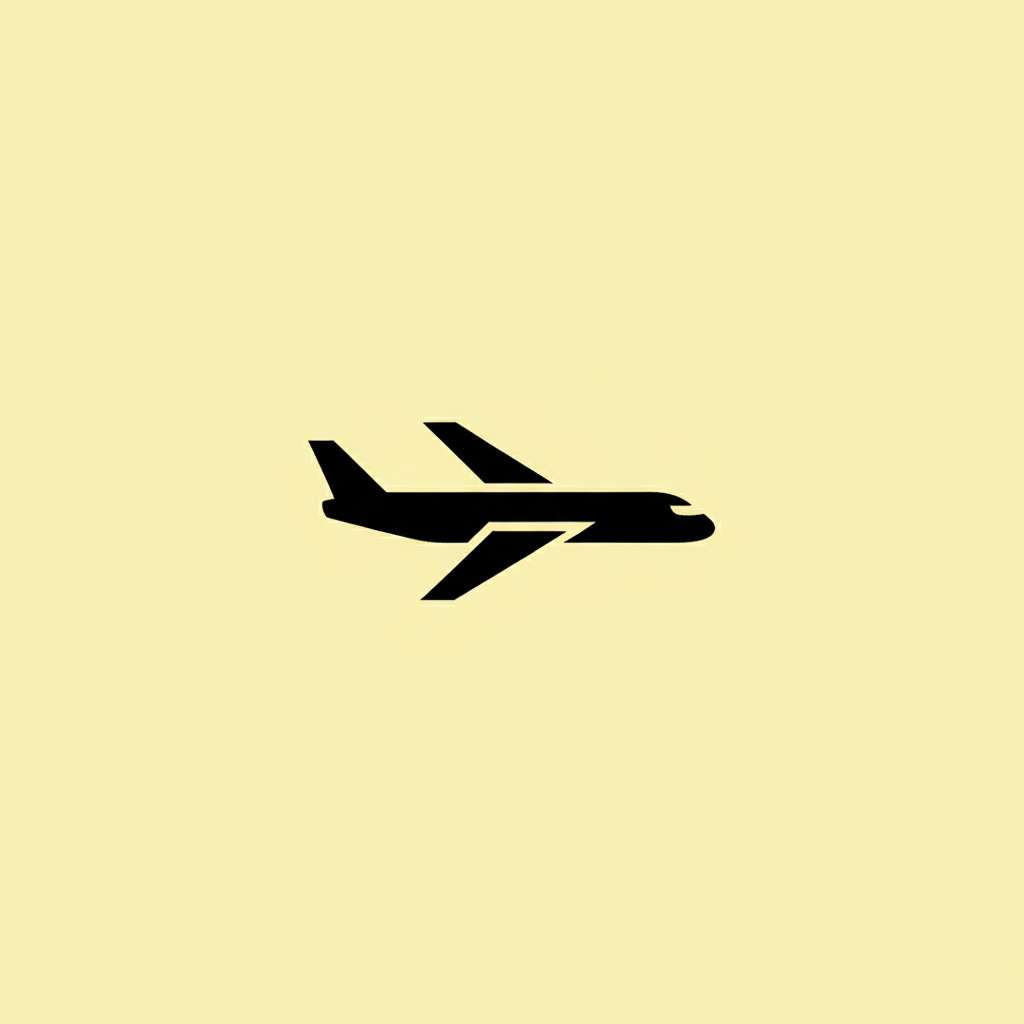 Black airplane icon on a pale yellow background.
