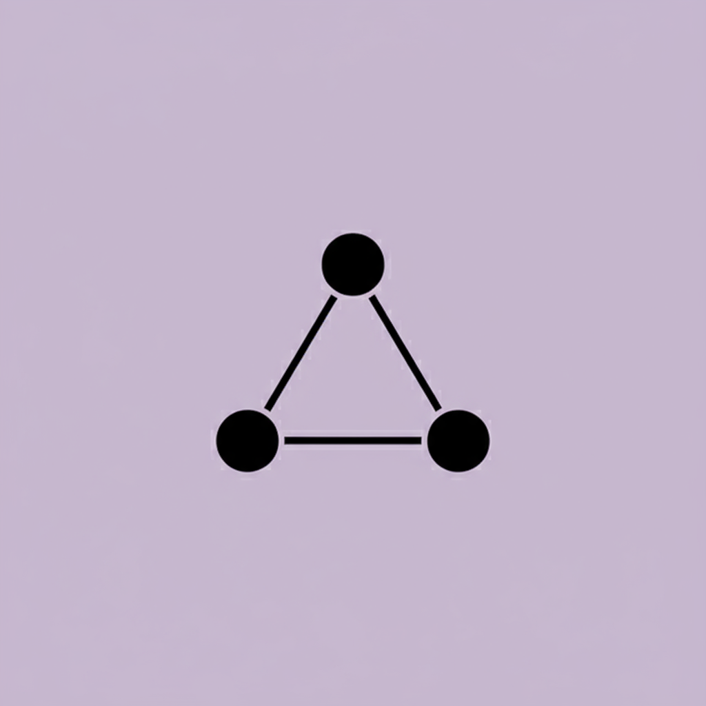 Three black connected nodes forming a triangular network on a light purple background.