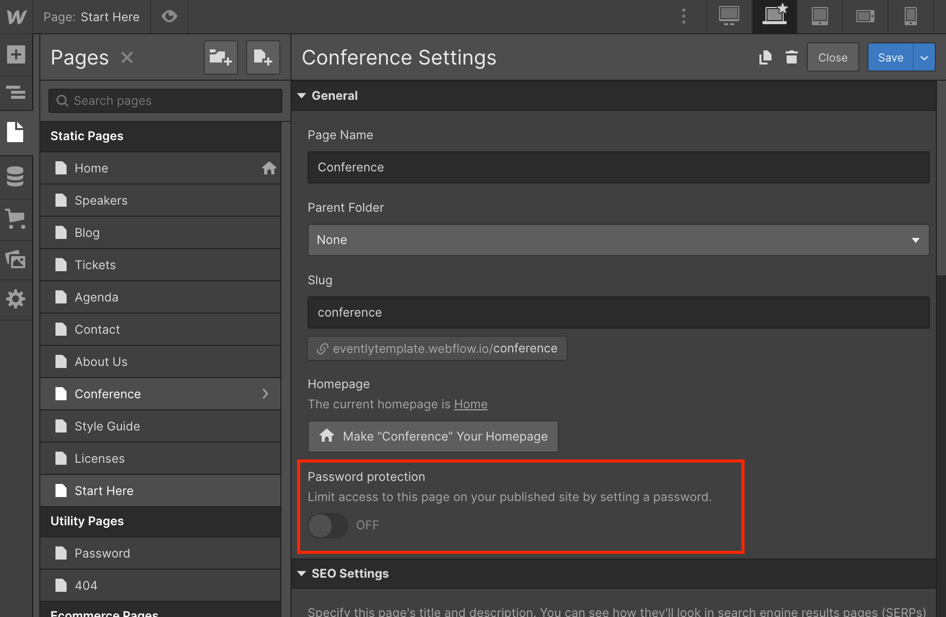 Password Protected Page - Evently Webflow Template
