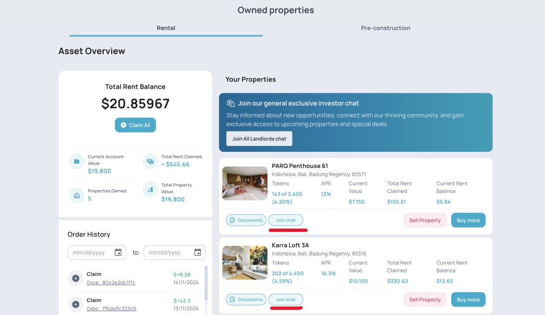 links to token holder chats