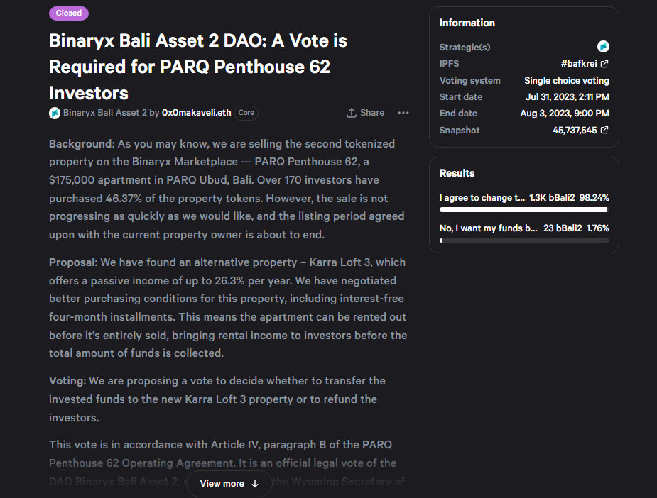  PARQ Penthouse 62 DAO Vote