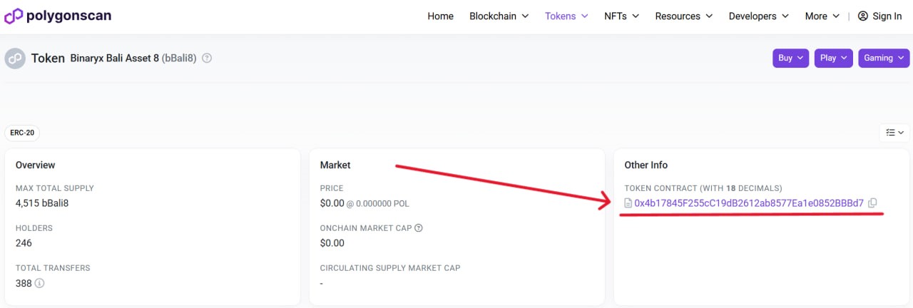click on the smart contract hyperlink under "Token Contract"