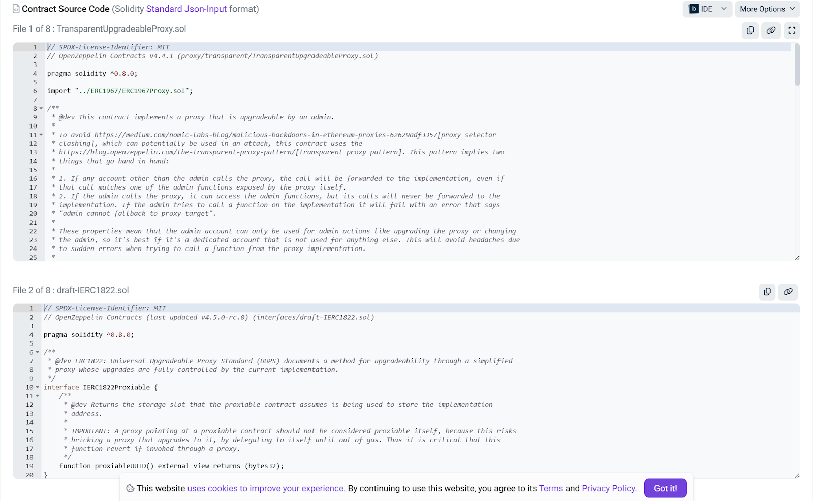 Contract Source Code for the proxy
