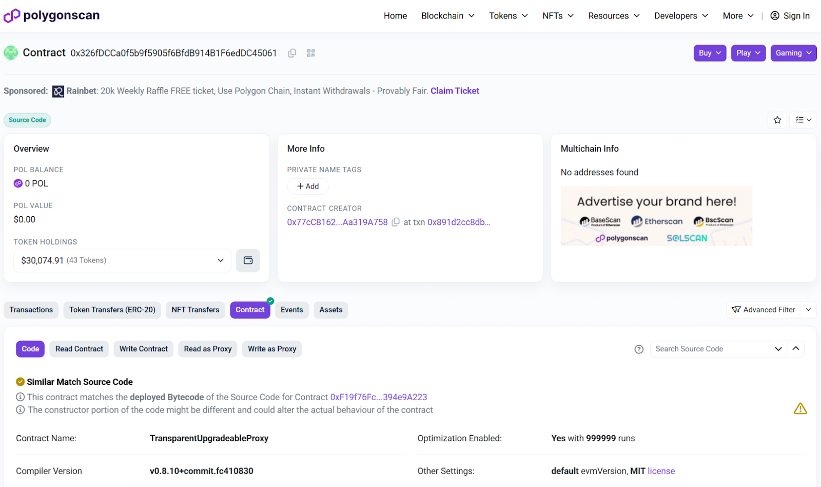 click on the "Contract" tab and stay in the "Code" section