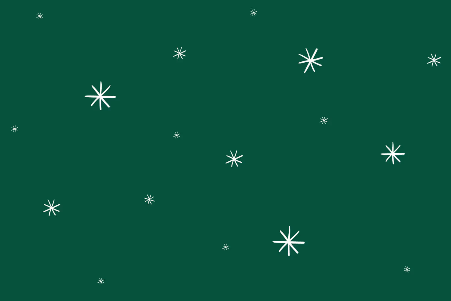 White star shapes of varying sizes are scattered on a solid dark green background.