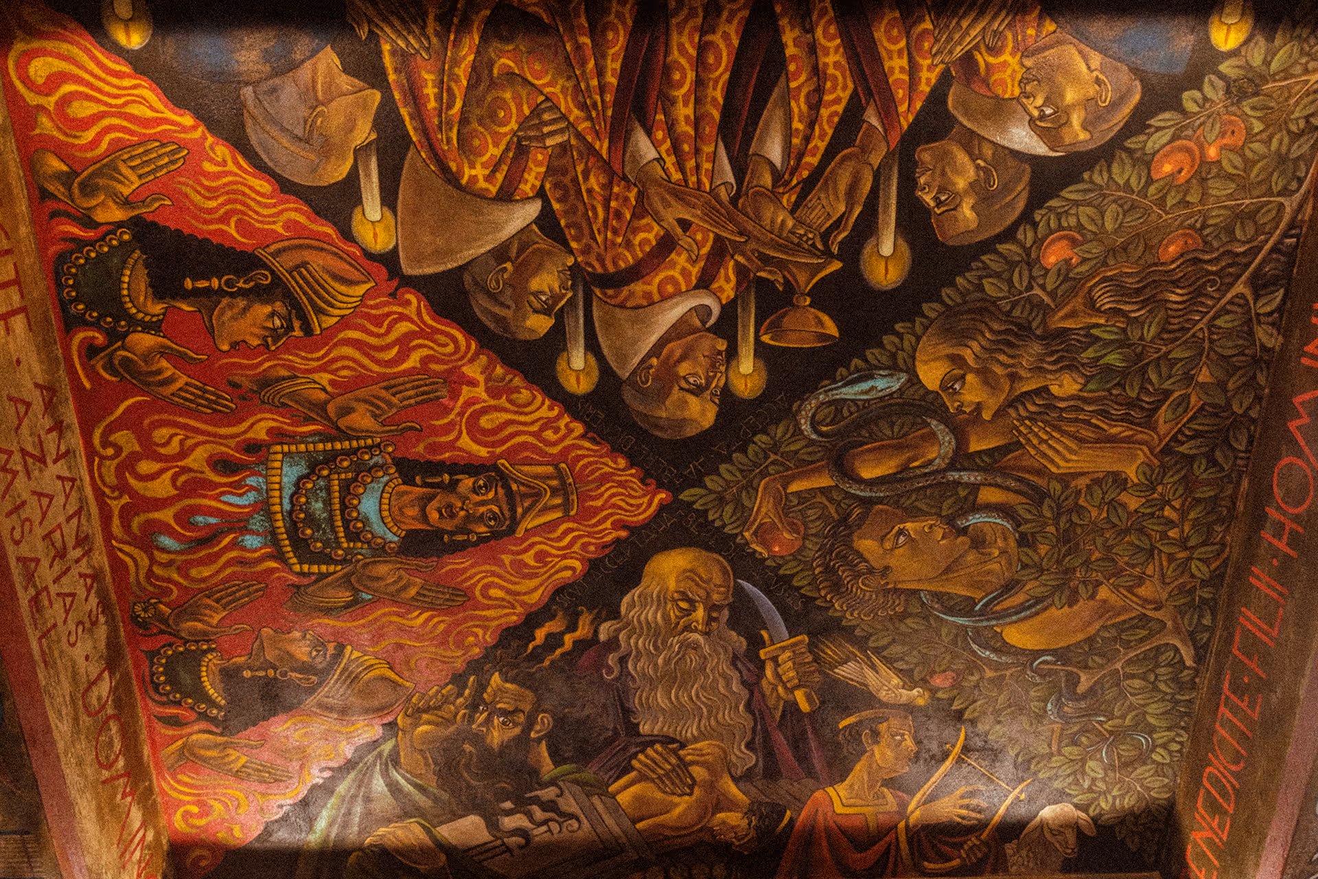 A biblical depiction on a ceiling.