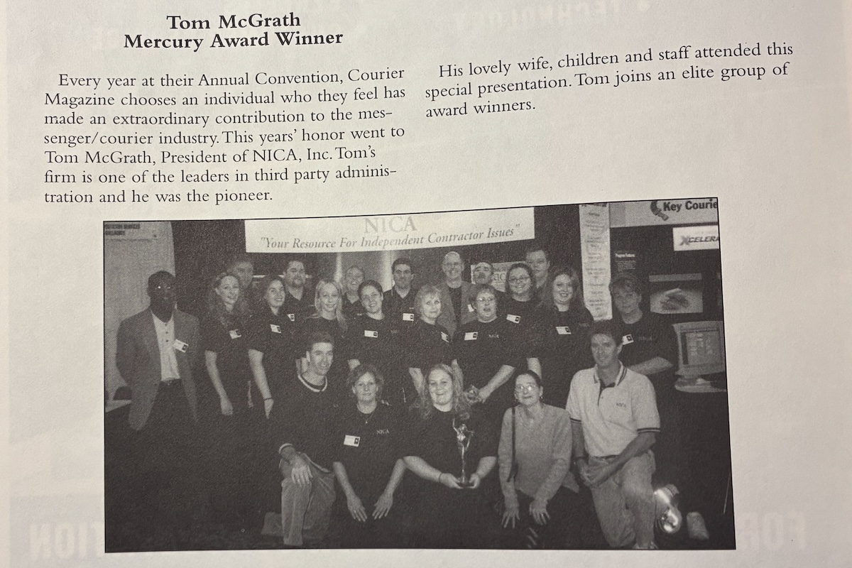 Tom McGrath accepts Courier News Mercury Award in the 90s.