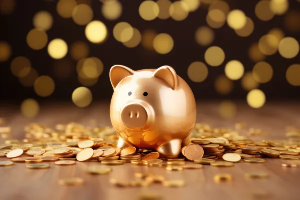 Piggy bank with coins