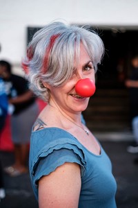Woman in blue Red Nose Day