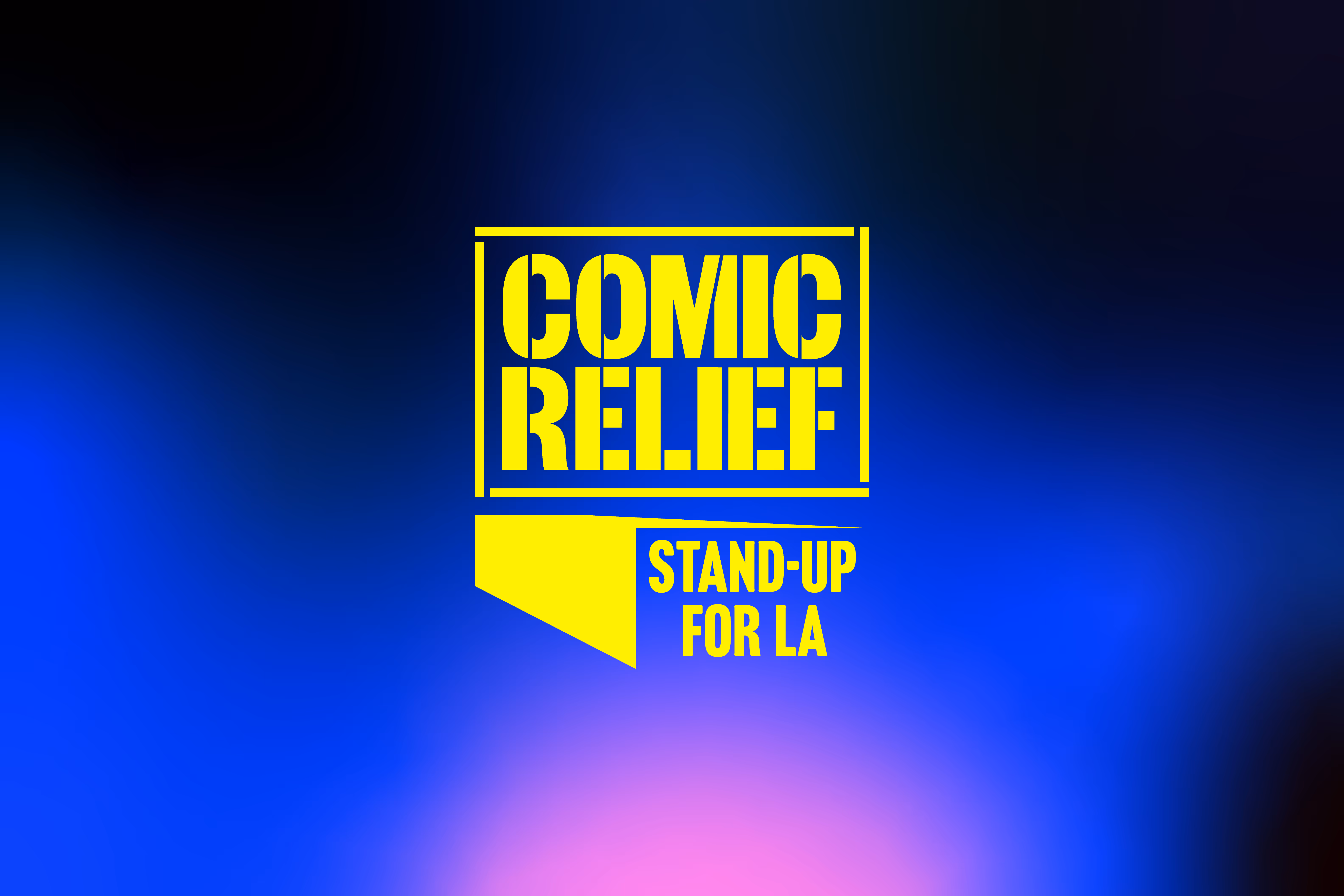 Comic Relief Stand-Up for LA logo with a pink, blue, and dark blue gradient