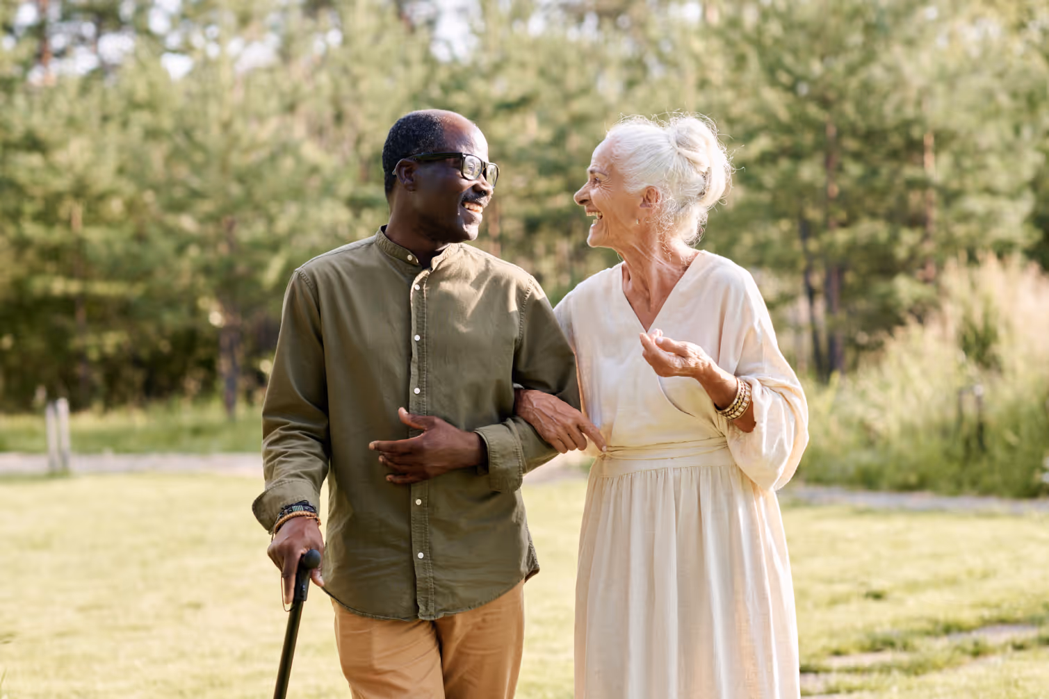 Seniors walking stock image
