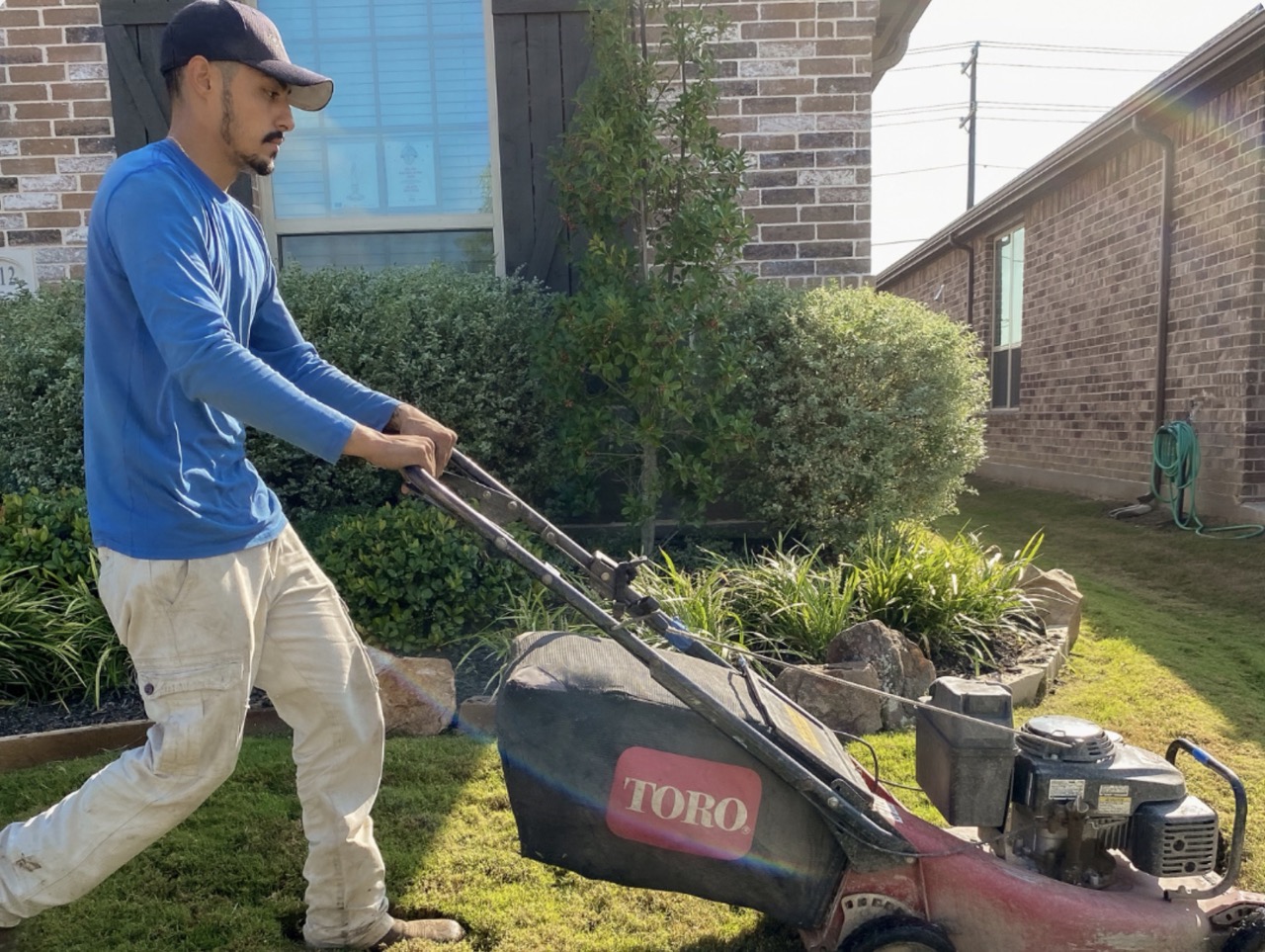 Professional weekly mowing at a North Texas home