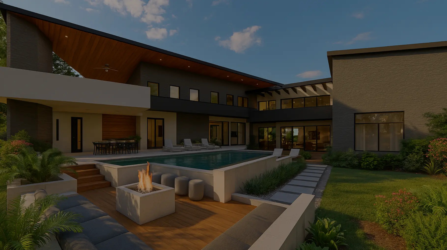 Contemporary residential building exterior representing architectural design, documentation, and visualization services