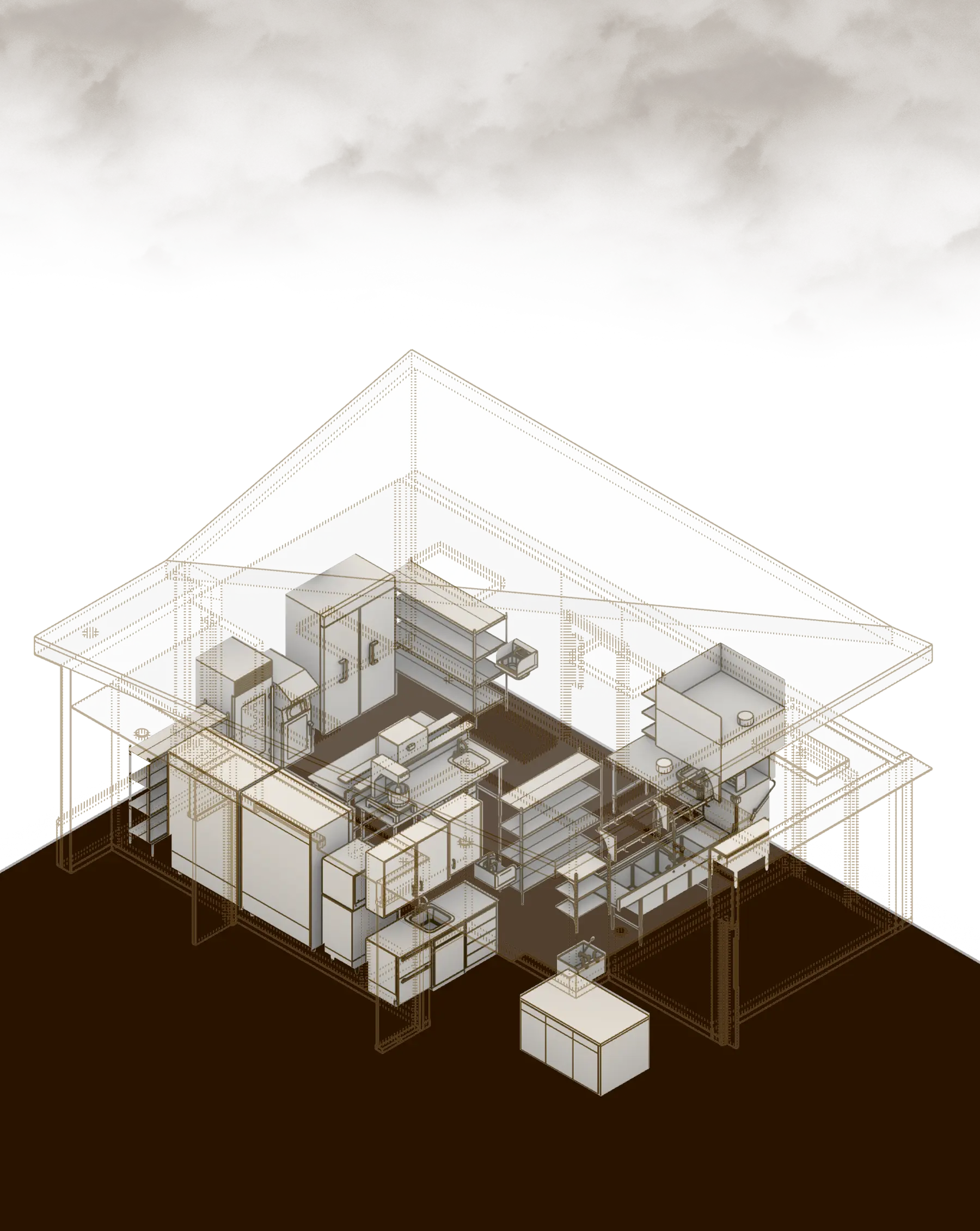 Refined BIM model used during design development to define dimensions, materials, and coordinated building elements