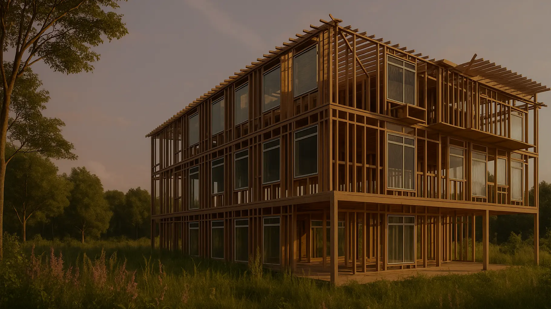Multi-story building frame representing structural, MEP, and civil engineering services for coordinated project delivery