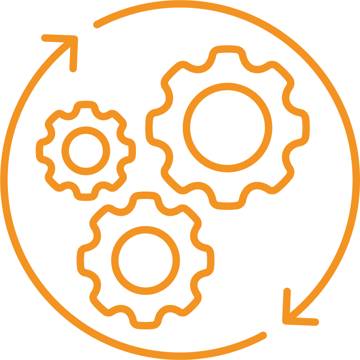 AEC automation icon with three gears and circular workflow arrows