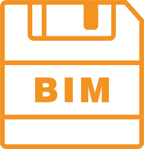 BIM and VDC icon with digital model file and building information label