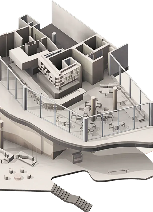 bim and cad model of a multi level building for design coordination