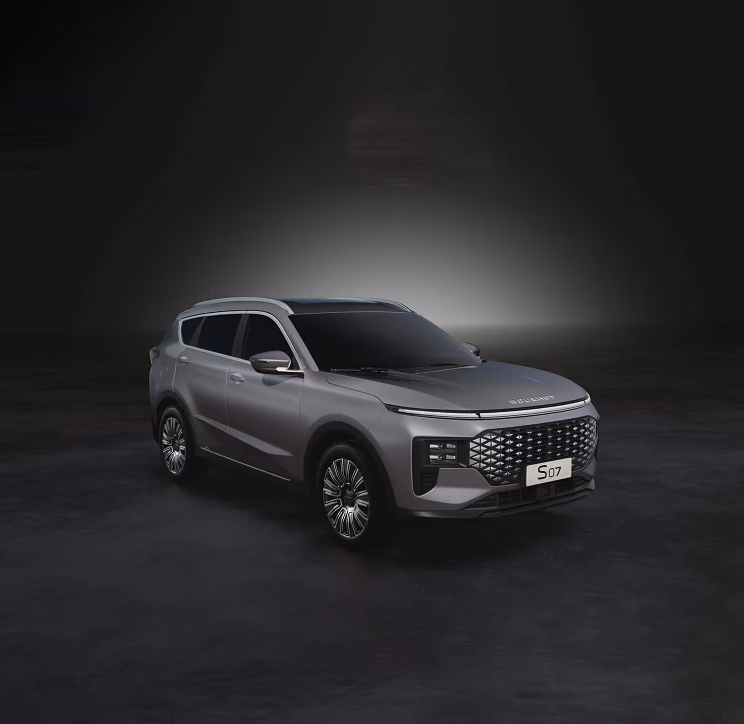 Carro Soueast modelo S07 vista frontal diagonal de color gris