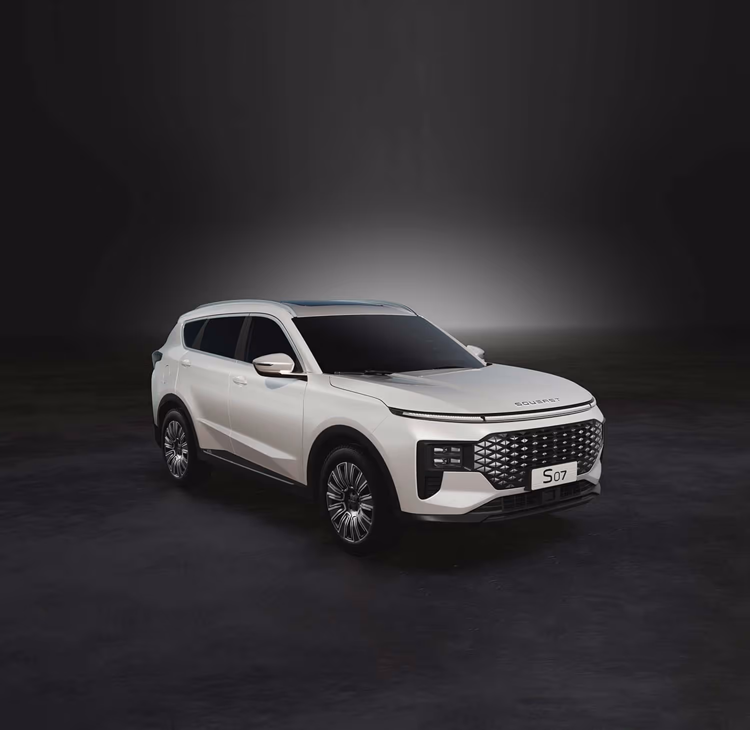 Carro Soueast modelo S07 vista frontal diagonal del color snow white
