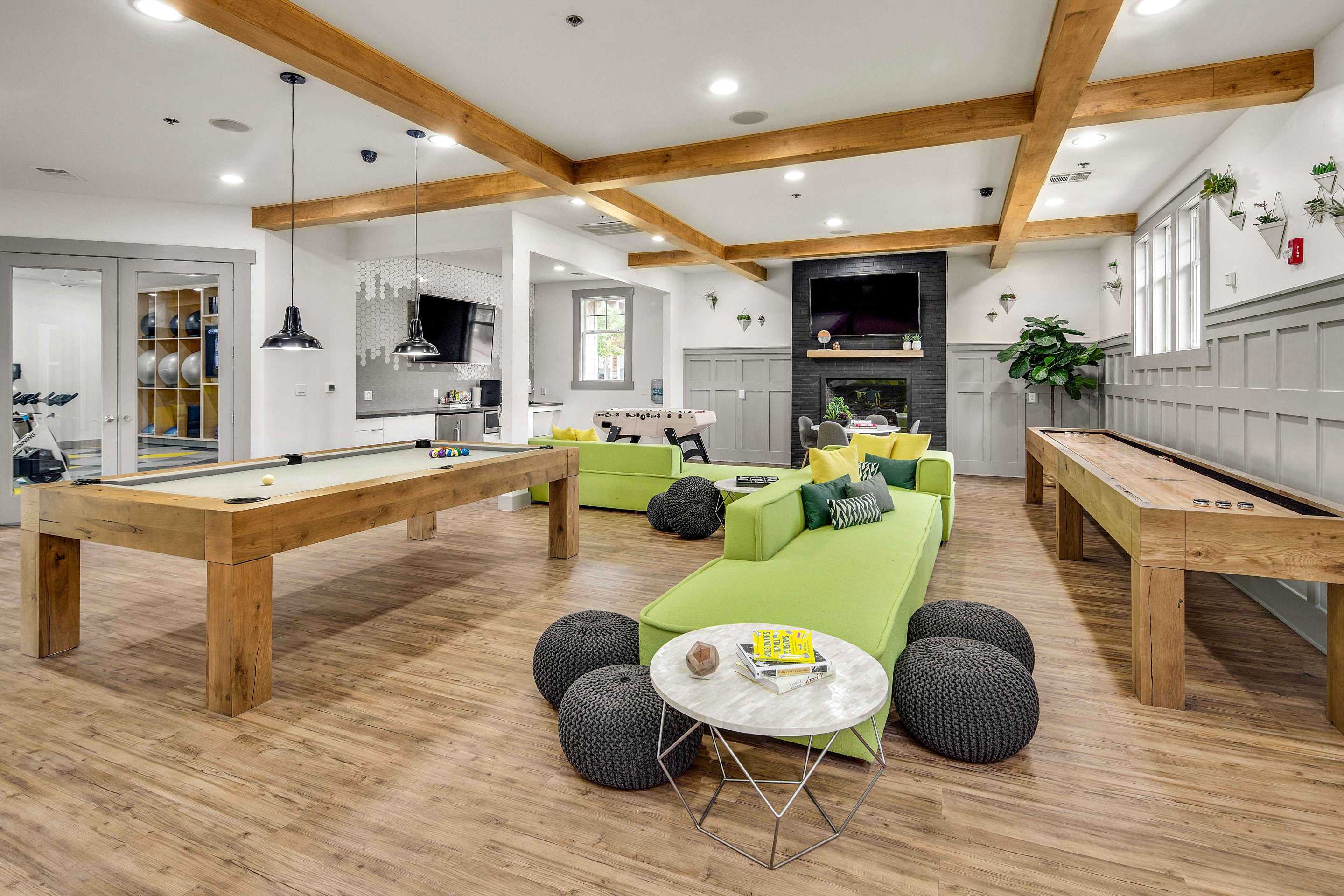 Clubhouse with gaming tables and lounge
