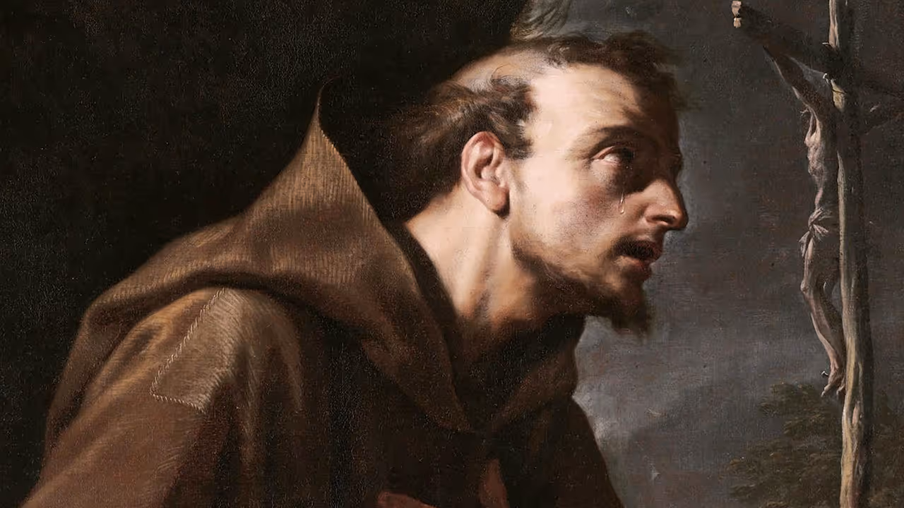 St. Francis of Assisi looking at the crucifix