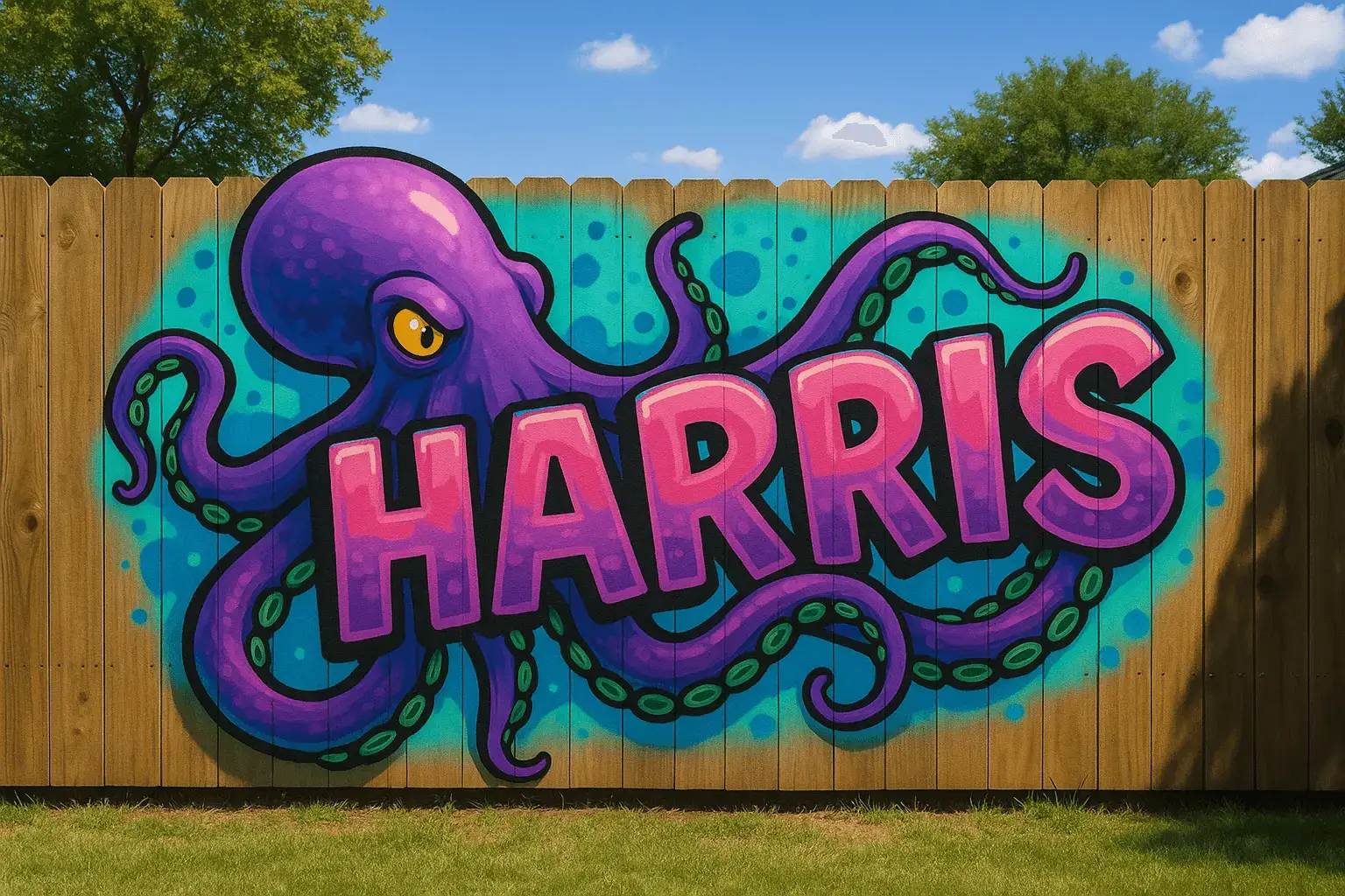 wood fence mural, backyard mural