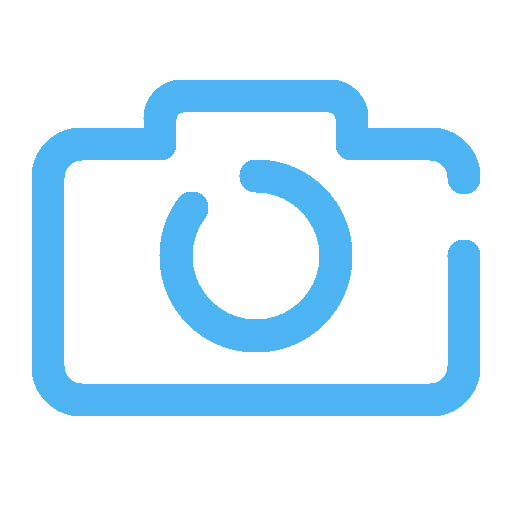 Blue outline icon of a camera with a circular shutter button in the center.