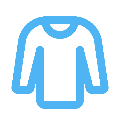 Blue line icon of a long-sleeve shirt or sweater.